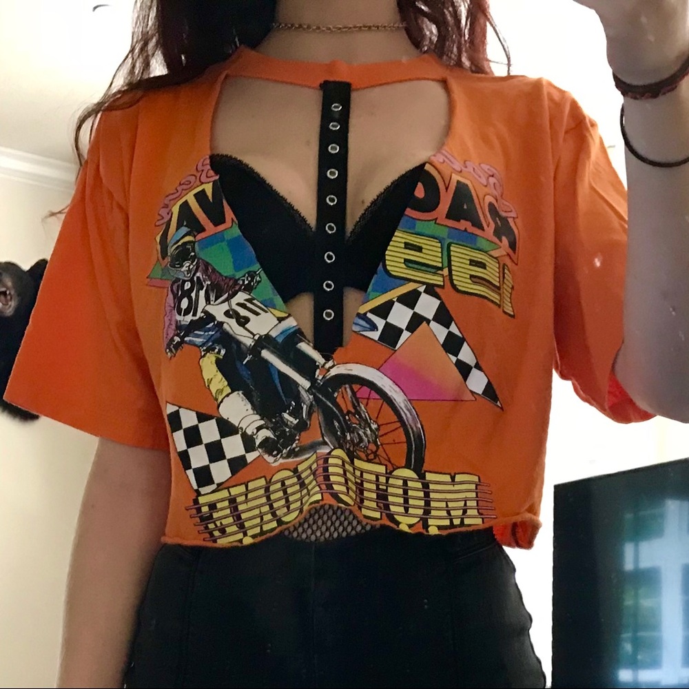 Orange Graphic Top w/ Plunging V-cutout